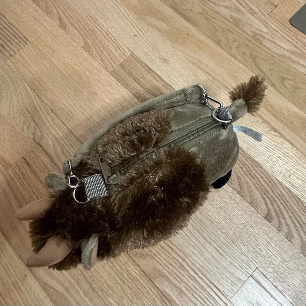 Buffalo Plush Purse Storage Pouch W/ Handle Brown Clutch Stuffed Animal